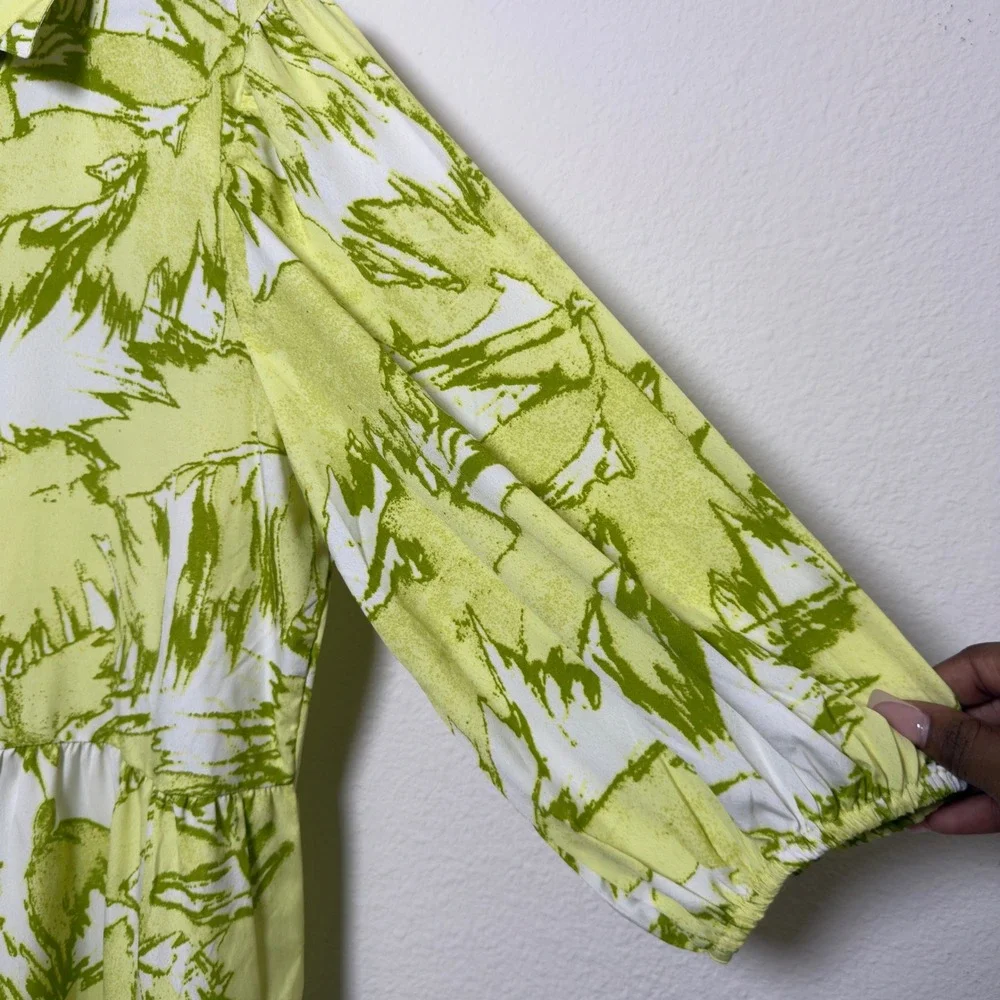 NEW Cassee‎ Women Tiered Midi Shirt Dress 1X Lime Green Vacation Resort Abstract - Picture 3 of 9
